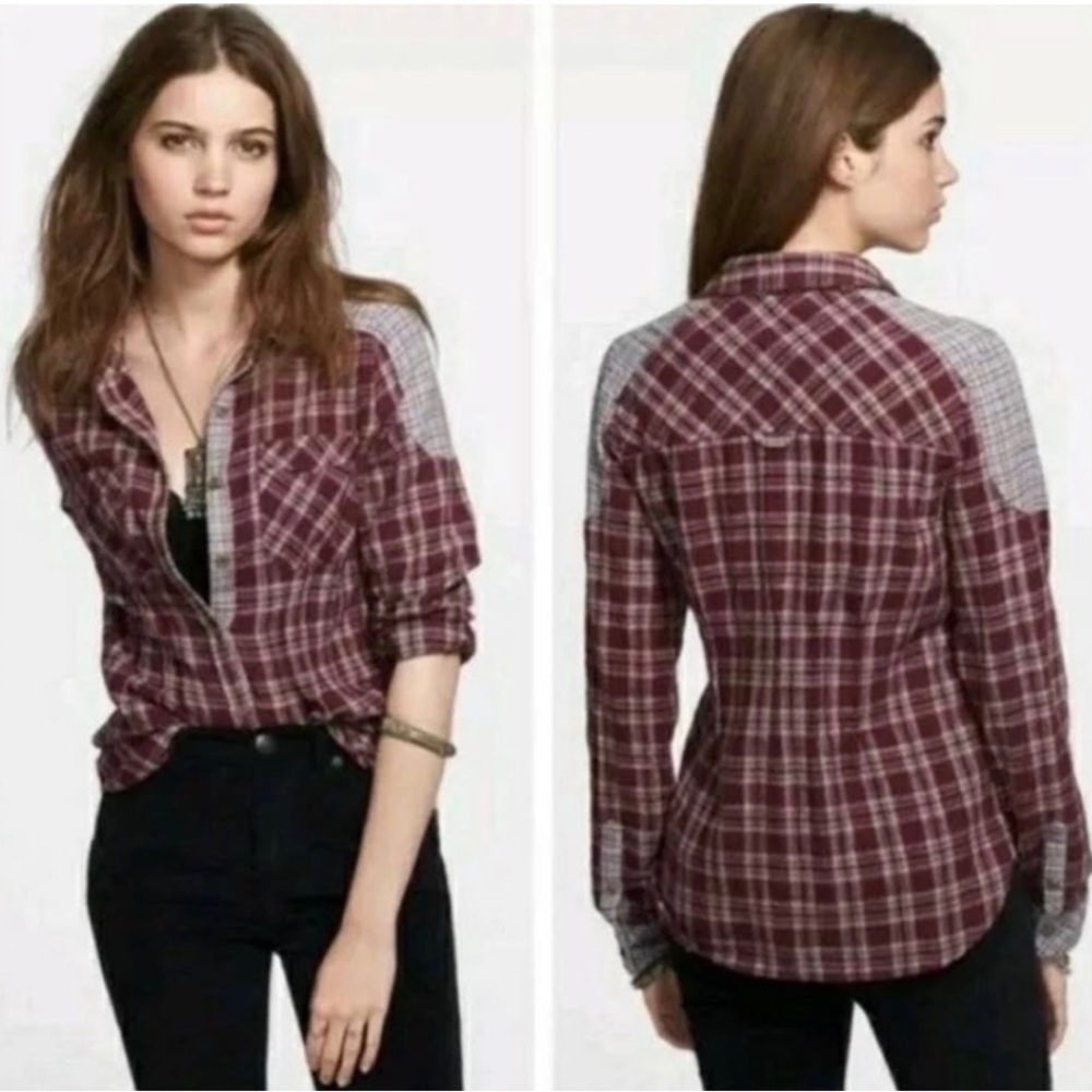 Free People Women's Button Down Contrast Print Flannel